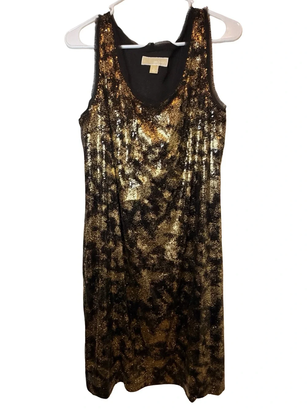 MICHAEL Michael Kors Gold Foil Animal Print Sleeveless Cocktail Shift Dress L - Picture 2 of 6